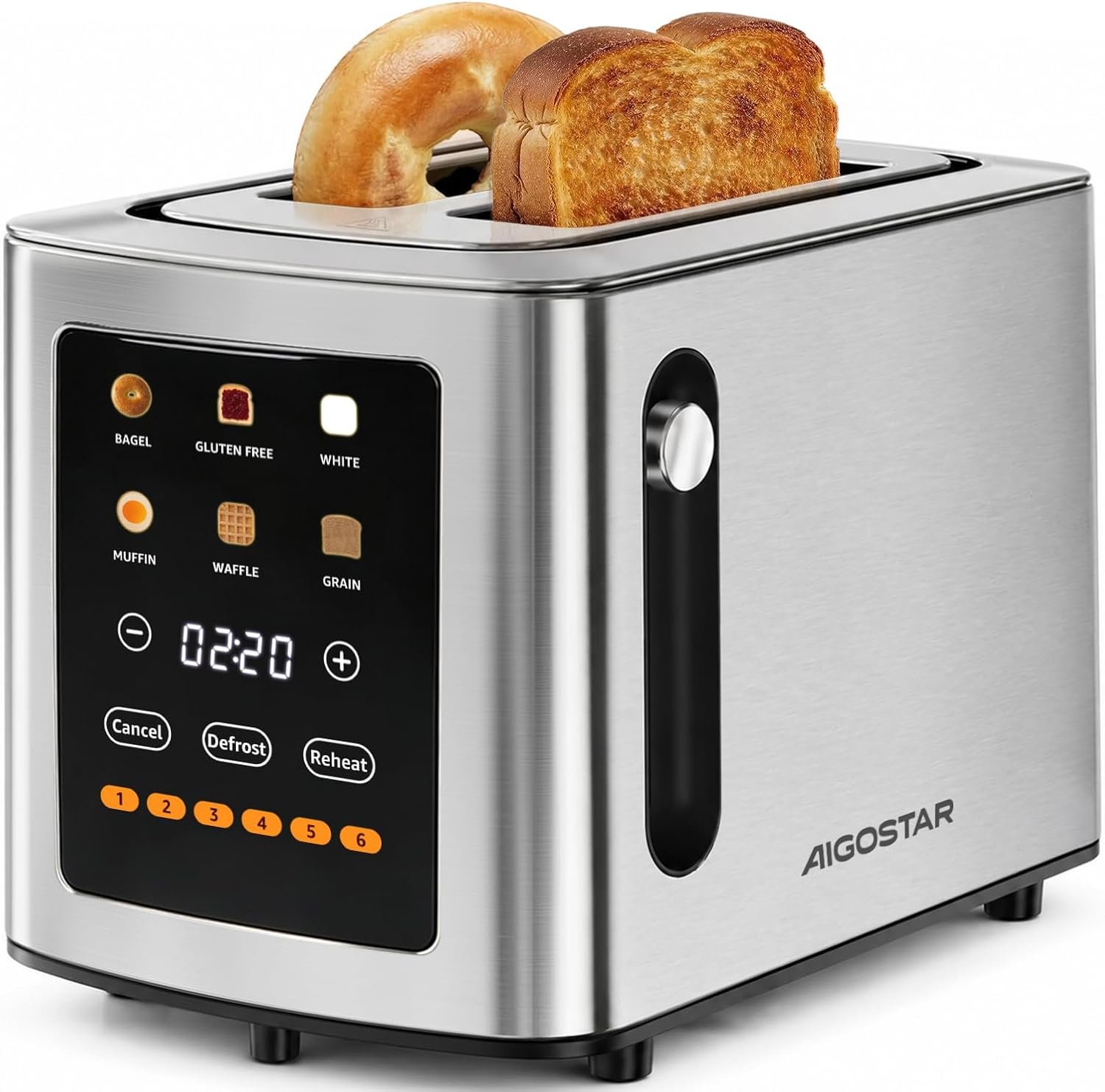 Aigostar Tostadora Pan Ranura Ancha 2 Rebanadas - Tostadora Digital