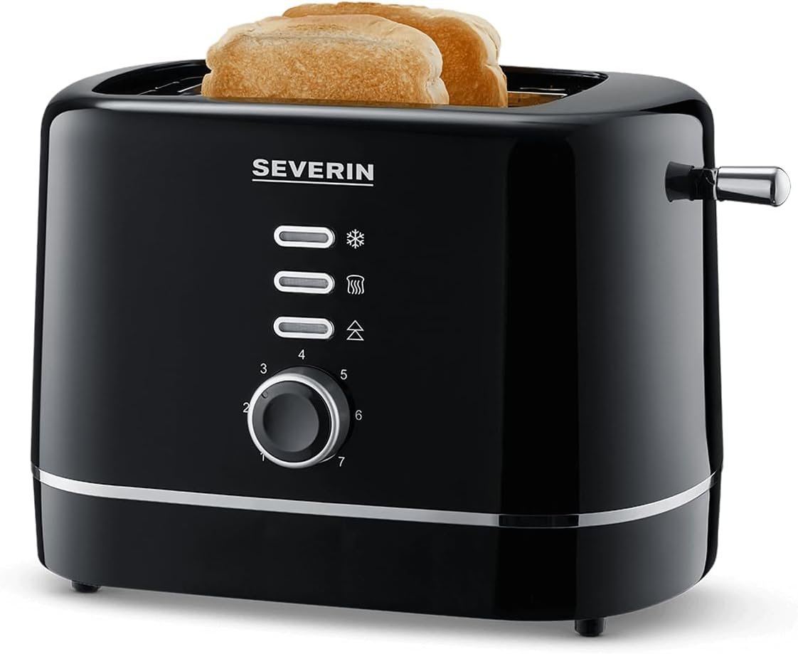 SEVERIN Tostadora Automática, 850 W, Tostador de pan con 2 Ranuras Cortas, Carcasa de toque frio, Espacio para guardar el cable, Color Negro AT 4321