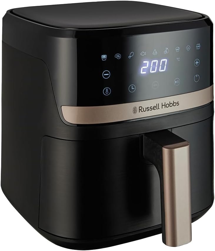 Russell Hobbs freidora de aire, freidora sin aceite de 4.3 l, Air Fryer, 9 programas, máx. 200 °C, Rapid Air, táctil, asar, hornear, grill, accesorios aptos lavavajillas, 1300 W, Satisfry 27610-56