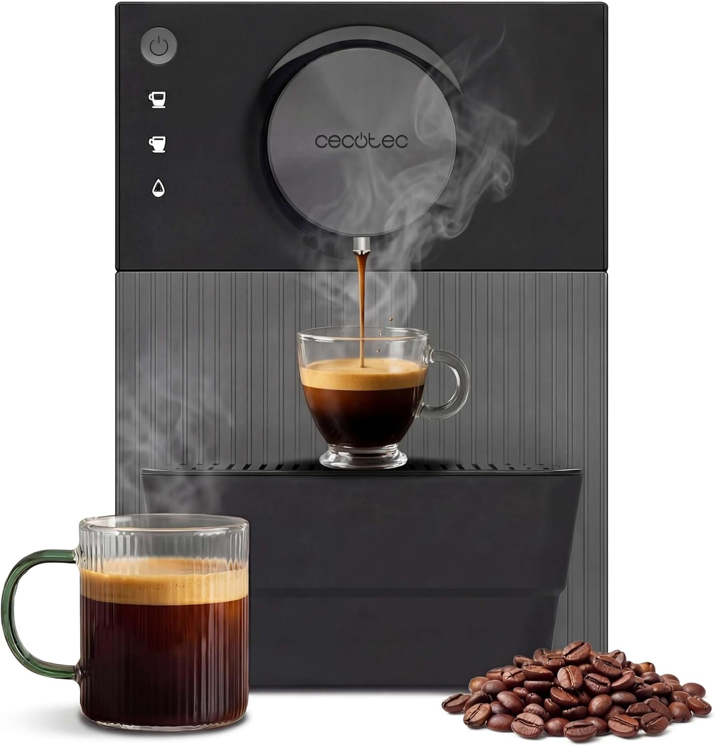 Cecotec Cafetera Superautomática Compacta Cremmaet Cube. 1350W, Sistema de Prensado de 10g, Sistema Pre-Infusión, 19 Bares, Sistema Thermoblock, 5 Niveles de Molienda, Panel de Control Táctil